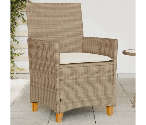 Sillas de jardín con cojín 2 uds ratán PE beige y madera acacia