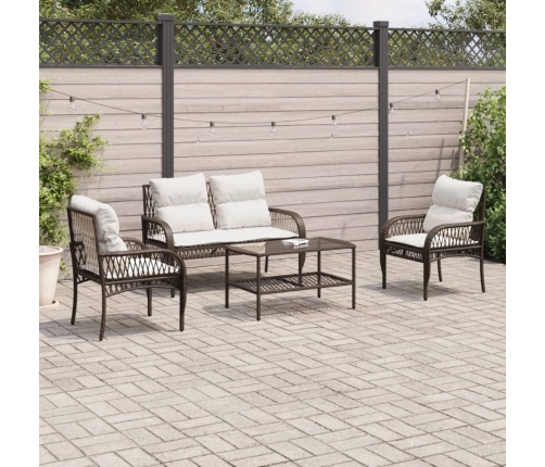 Set de sofás de jardín 4 pzas y cojines ratán sintético marrón