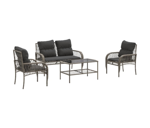 Set de sofás de jardín 4 pzas y cojines ratán sintético gris