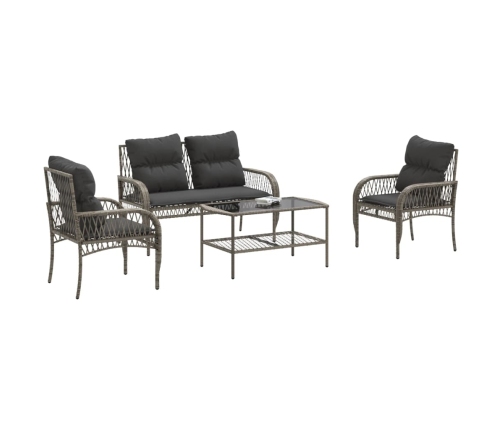 Set de sofás de jardín 4 pzas y cojines ratán sintético gris