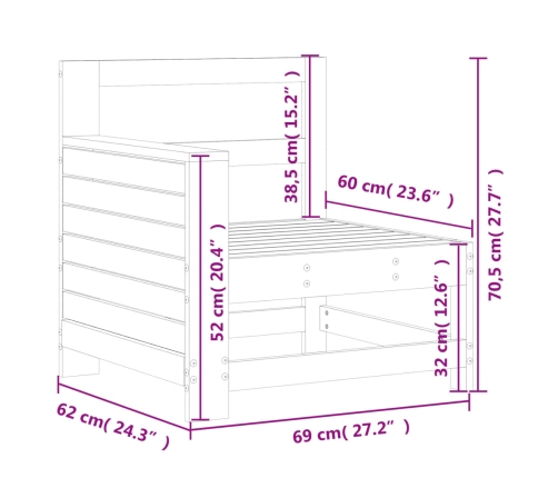 Sofá de jardín con reposabrazos madera maciza pino 69x62x70,5cm