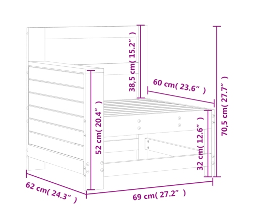 Sofá de jardín con reposabrazos madera pino marrón 69x62x70,5cm