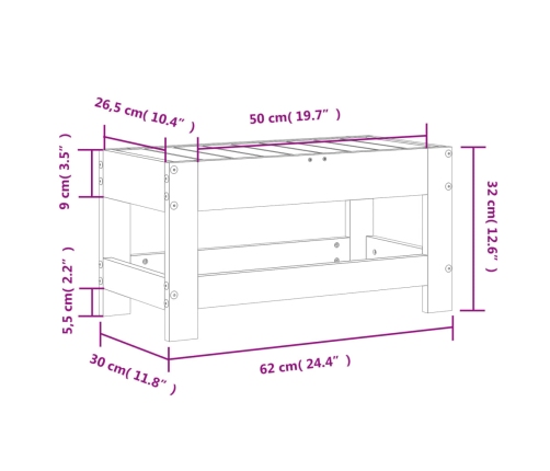 Taburete de jardín madera maciza de abeto Douglas 62x30x32 cm