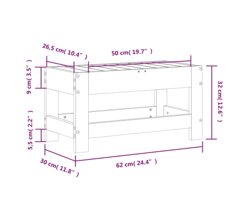 Taburete de jardín madera de pino impregnada 62x30x32 cm