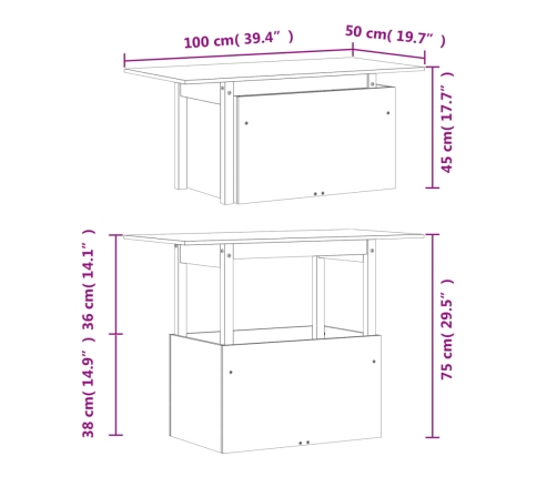 Mesa de jardín madera maciza de pino 100x50x75 cm