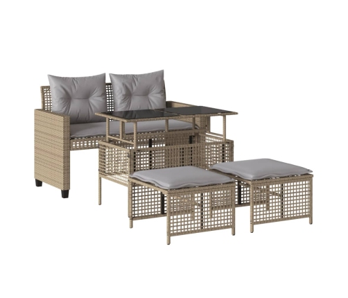 Set sofás jardín 4 pzas y cojines ratán sintético vidrio beige