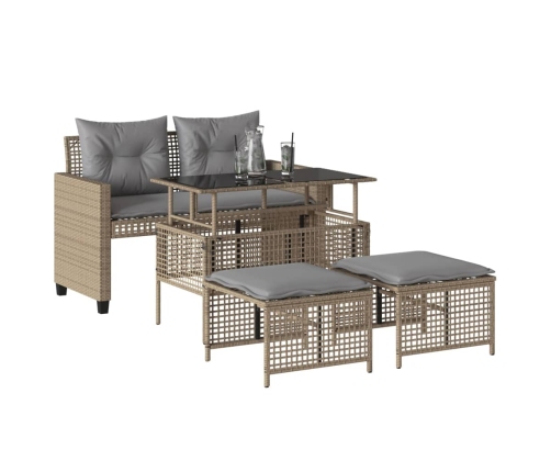 Set sofás jardín 4 pzas y cojines ratán sintético vidrio beige