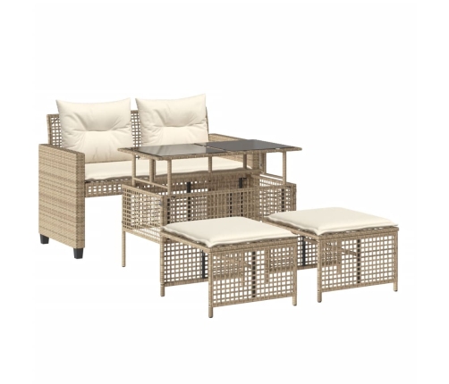 Set sofás jardín 4 pzas y cojines ratán sintético vidrio beige