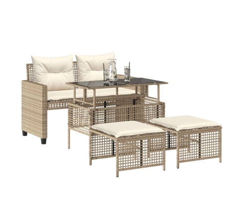 Set sofás jardín 4 pzas y cojines ratán sintético vidrio beige