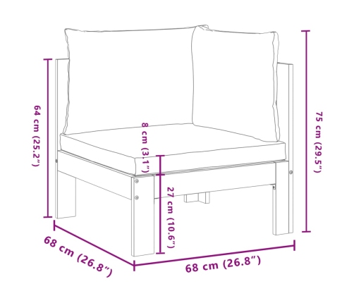 Sofá de jardín de esquina con cojines madera maciza de acacia