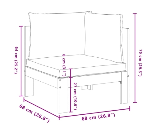 Sofá de jardín de esquina con cojines madera maciza de acacia