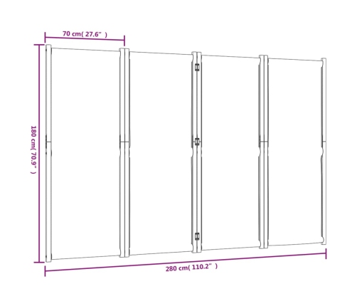 Biombo divisor de 4 paneles gris claro 280x180 cm