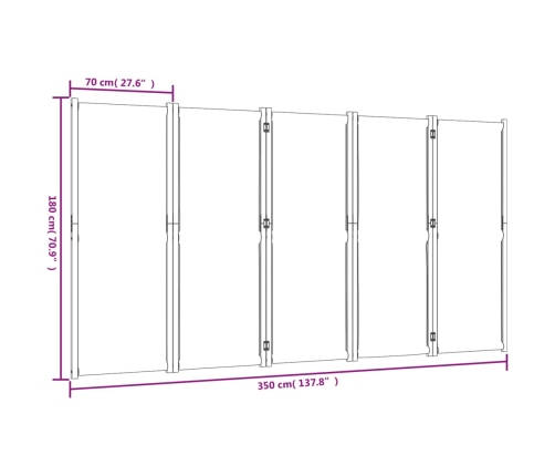 Biombo divisor de 5 paneles gris claro 350x180 cm