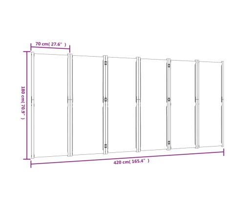 Biombo divisor de 6 paneles gris claro 420x180 cm