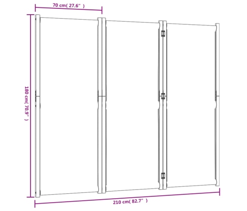 Biombo divisor de 3 paneles azul oscuro 210x180 cm