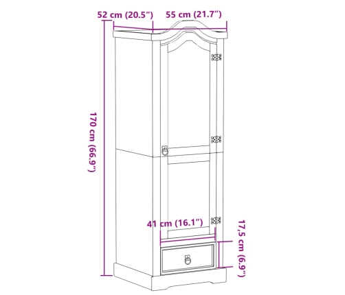 Armario Corona madera maciza de pino 55x52x170 cm