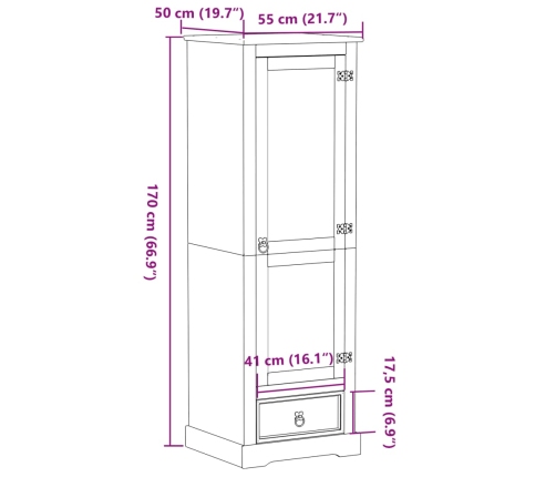 Armario Corona madera maciza de pino 55x50x170 cm