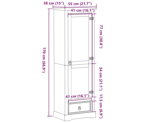 Armario Corona madera maciza de pino 55x38x170 cm