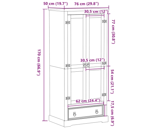 Armario Corona madera maciza de pino 76x50x170 cm