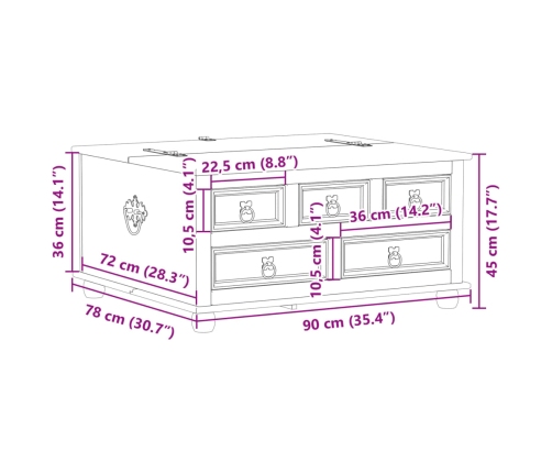 Caja de almacenaje Corona madera maciza de pino 90x78x45 cm