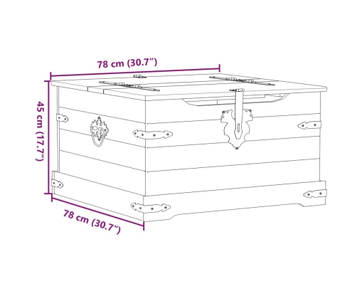 Caja de almacenaje Corona madera maciza de pino 78x78x45 cm