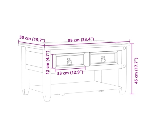 Mesa de centro cajones Corona madera maciza de pino 85x50x45 cm