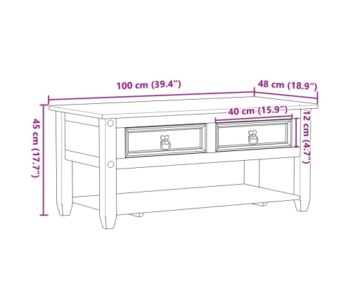 Mesa de centro cajones Corona madera maciza pino 100x48x45 cm