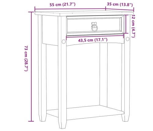 vidaXL Mesa consola Corona madera maciza de pino 55x35x73 cm