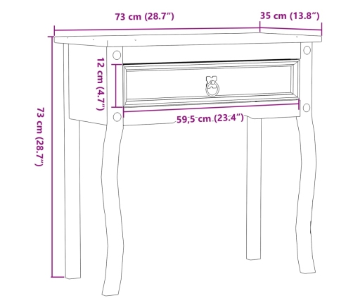 vidaXL Mesa consola Corona madera maciza de pino 73x35x73 cm