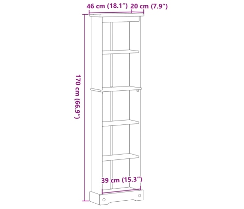 Estantería Corona madera maciza de pino 46x20x170 cm