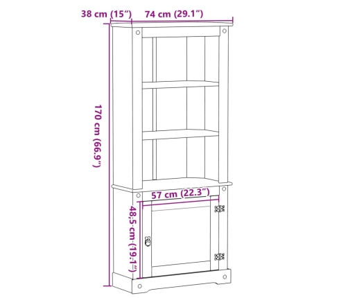 Aparador Corona madera maciza de pino 74x38x170 cm