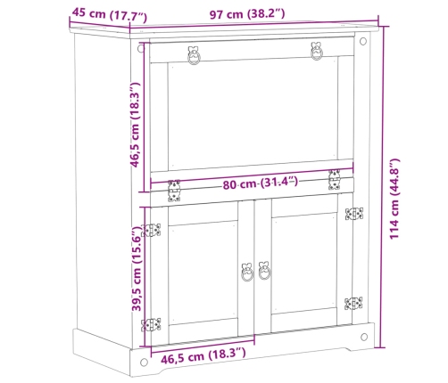 Botellero Corona madera maciza de pino 97x45x114 cm