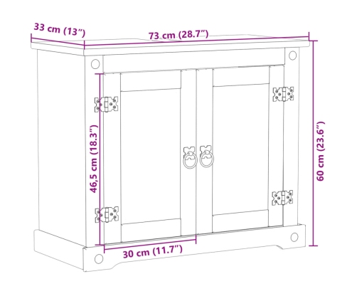 Mueble de lavabo de baño Corona madera maciza pino 73x33x60 cm