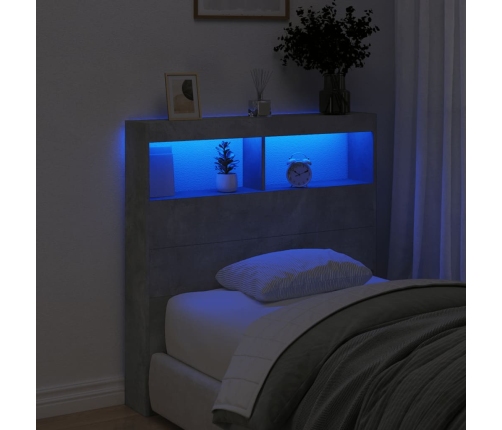 Cabecero de cama con luz LED gris hormigón 100x17x102 cm