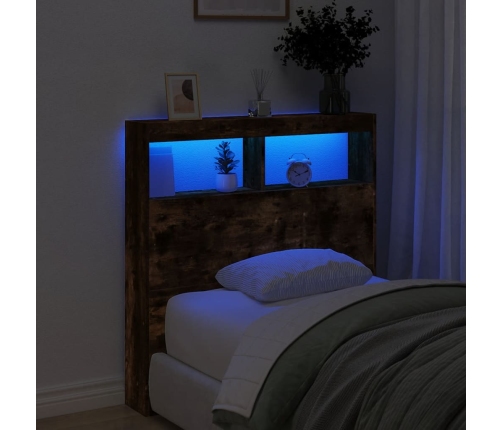 Cabecero de cama con luz LED roble ahumado 100x17x102 cm