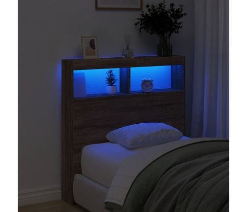 Cabecero de cama con luz LED marrón roble 100x17x102 cm