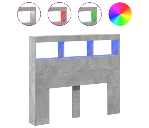 Cabecero de cama con luz LED gris hormigón 100x17x102 cm