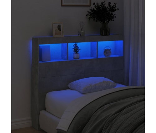 Cabecero de cama con luz LED gris hormigón 100x17x102 cm