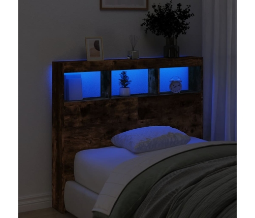 Cabecero de cama con luz LED roble ahumado 100x17x102 cm