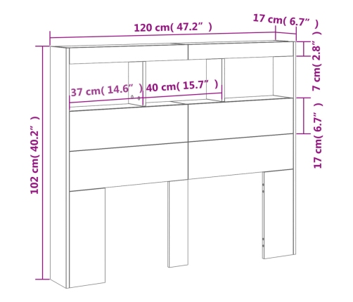 vidaXL Cabecero de cama con luz LED gris Sonoma 100x17x102 cm