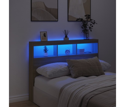 Cabecero de cama con LED roble Sonoma 140x17x102 cm