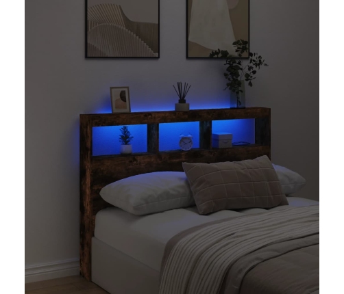 Cabecero de cama con luz LED roble ahumado 140x17x102 cm