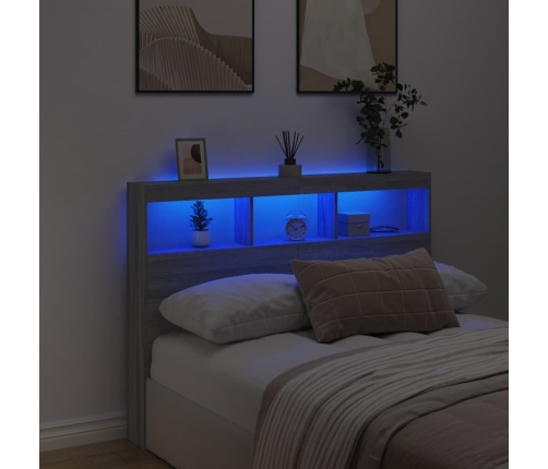 Cabecero de cama con luz LED gris Sonoma 140x17x102 cm