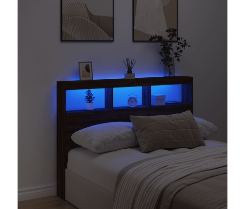 Cabecero de cama con luz LED marrón roble 140x17x102 cm