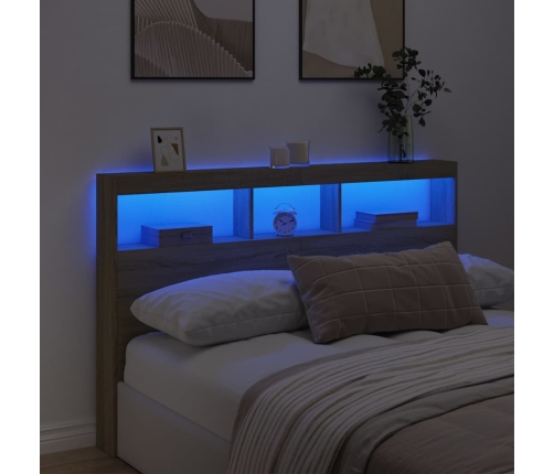 Cabecero de cama con LED roble Sonoma 160x17x102 cm