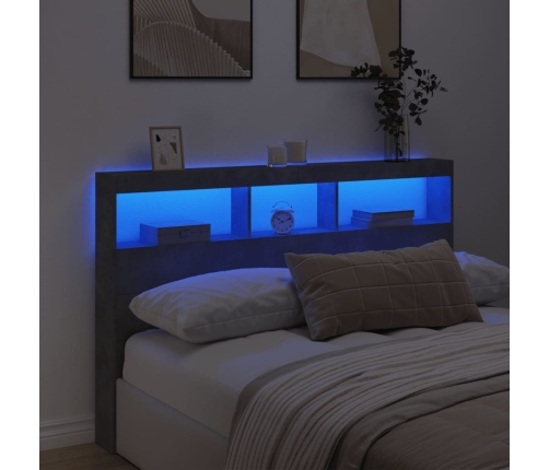 Cabecero de cama con luz LED gris hormigón 160x17x102 cm