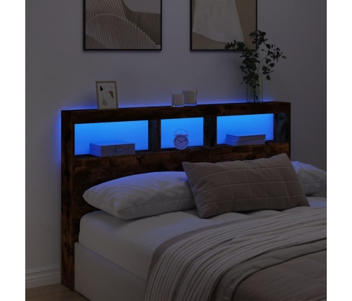 Cabecero de cama con luz LED roble ahumado 160x17x102 cm