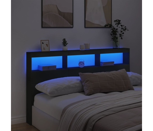 Cabecero de cama con LED negro 180x17x102 cm