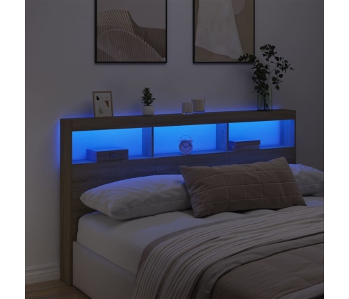 Cabecero de cama con LED roble Sonoma 180x17x102 cm