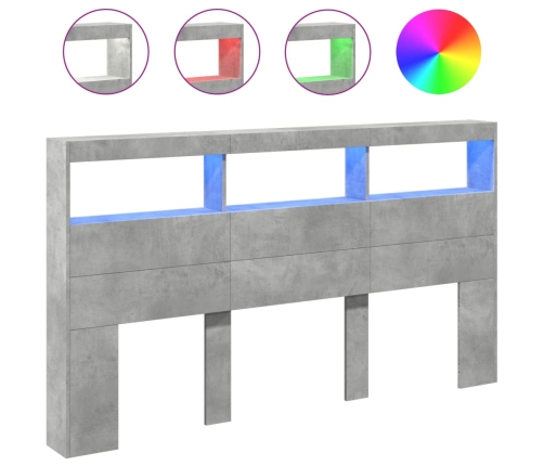 Cabecero de cama con luz LED gris hormigón 180x17x102 cm